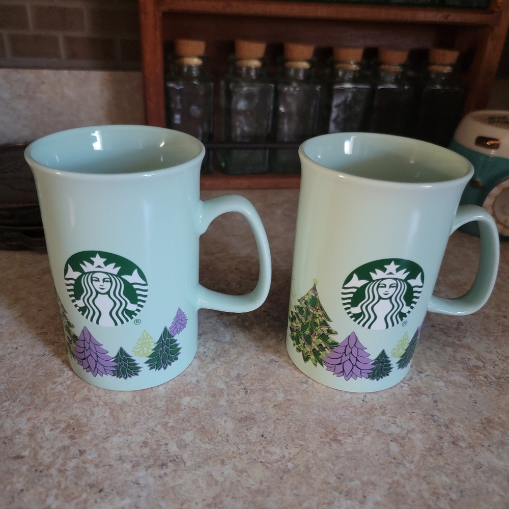 Starbucks Mermaid Holiday 2020 Mint and Lavender Tree Mugs - Set Of (2) Mugs